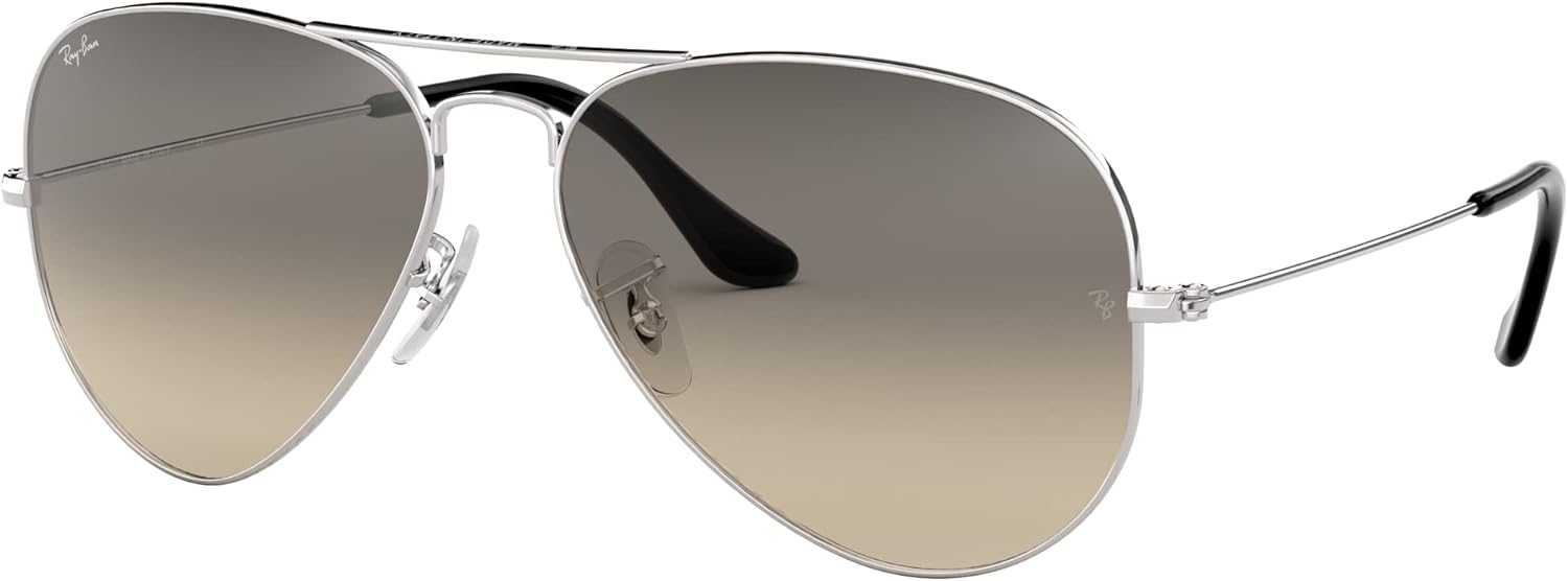 Ray-Ban RB3025 Classic Aviator Sunglasses, Silver/Clear Gradient Grey X, 55 mm - B001V5JBR6