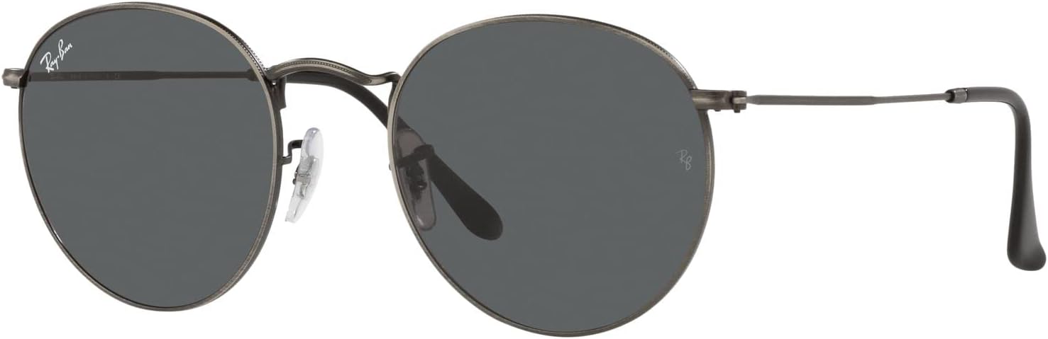 Ray-Ban Rb3447 Round Metal Sunglasses, Antique Gunmetal/Dark Grey, 53 mm - B09BCSCYKN