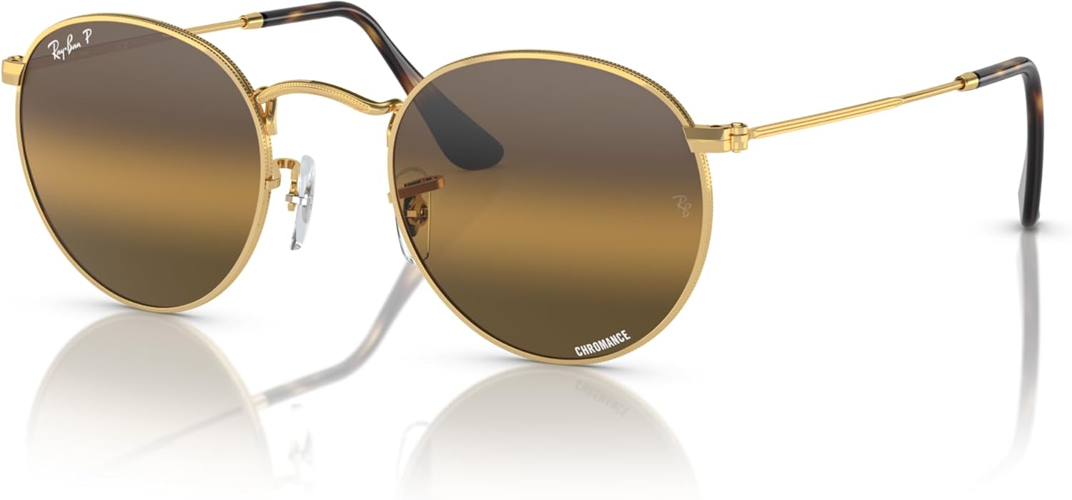 Ray-Ban RB3447 Round Metal Sunglasses, Gold/Clear Gradient Dark Brown Polarized, 50 mm - B0CCK6D1SP