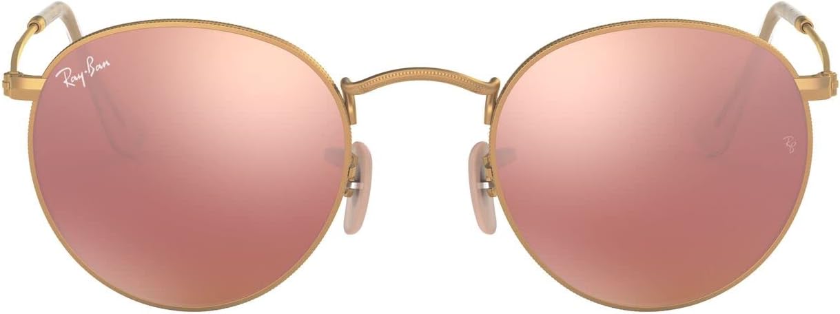 Ray-Ban Rb3447 Round Metal Sunglasses, Matte Gold/Light Brown Mirrored Pink, 53 mm - B01LYC6L7N