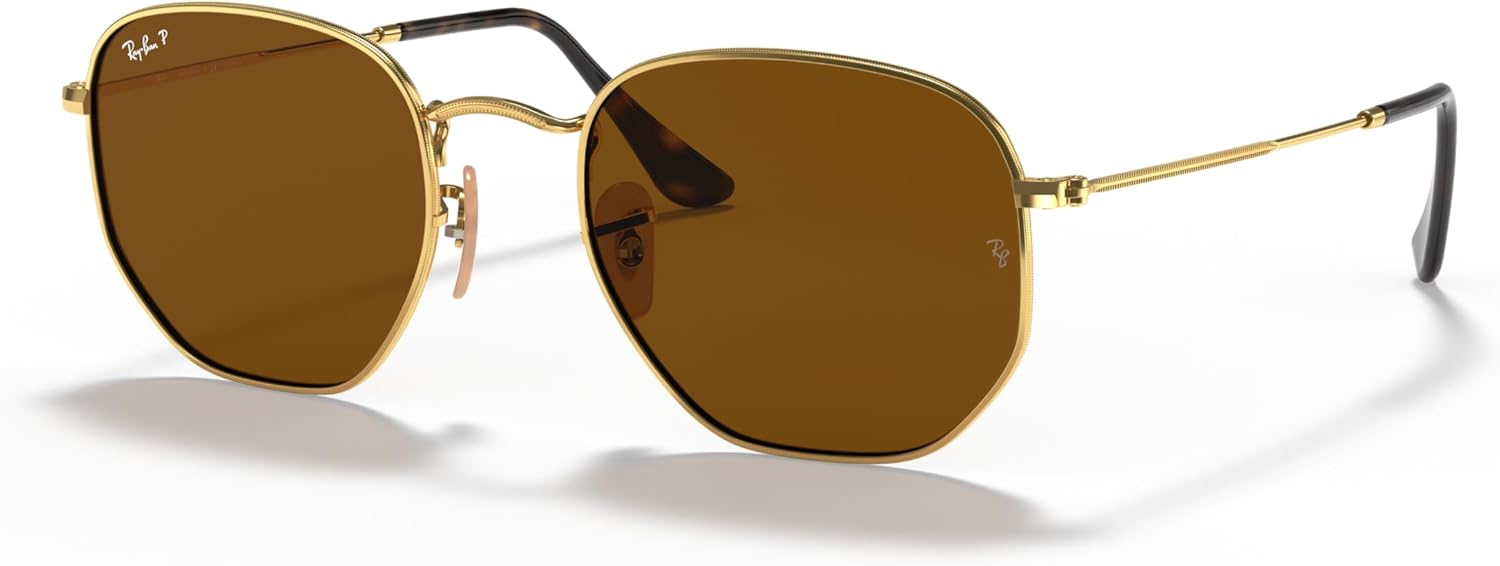 Ray-Ban RB3548N Hexagonal Flat Lens Sunglasses, Gold/Polarized B-15 Brown, 51 mm - B06W2KYWKV