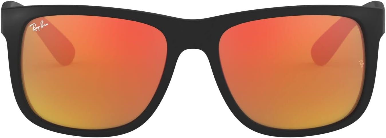 Ray-Ban RB4165 Justin Rectangular Sunglasses, Rubber Black/Brown Mirror Orange, 51 mm - B00TOD42LM