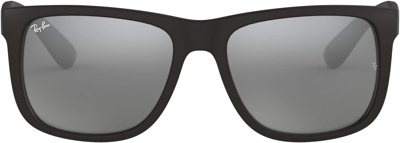 Ray-Ban RB4165 Justin Rectangular Sunglasses, Rubber Black/Grey Mirror Silver, 55 mm - B00S4QIED2