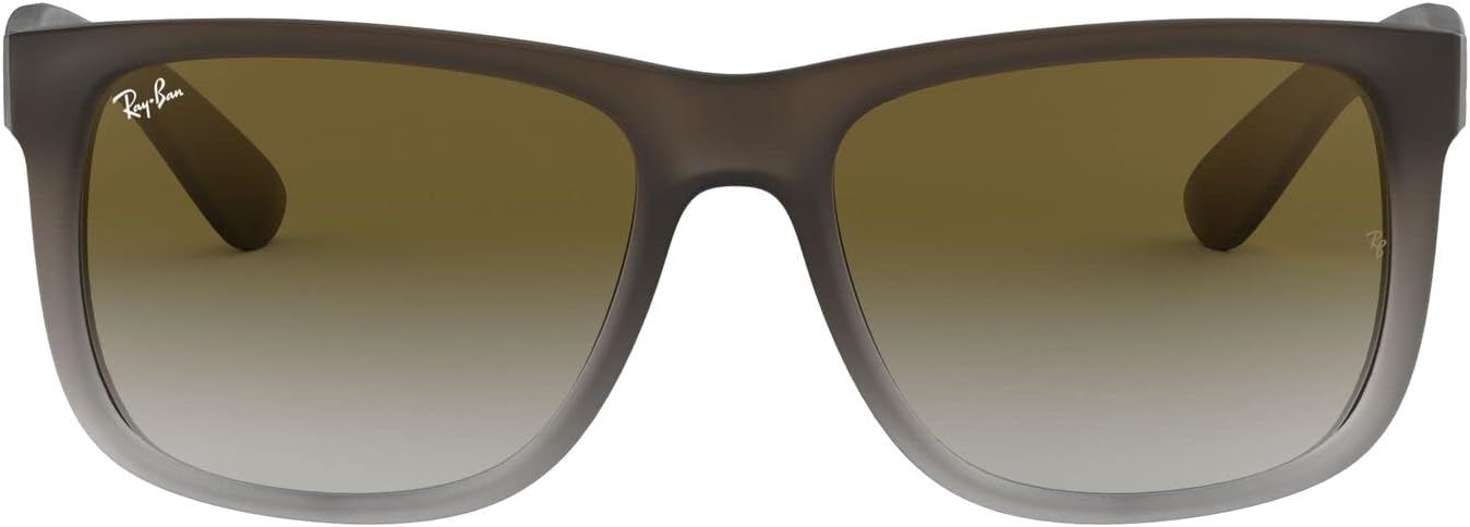 Ray-Ban RB4165 Justin Rectangular Sunglasses, Rubber Brown On Grey/Light Grey Gradient Green, 55 mm - B0052SDMJQ