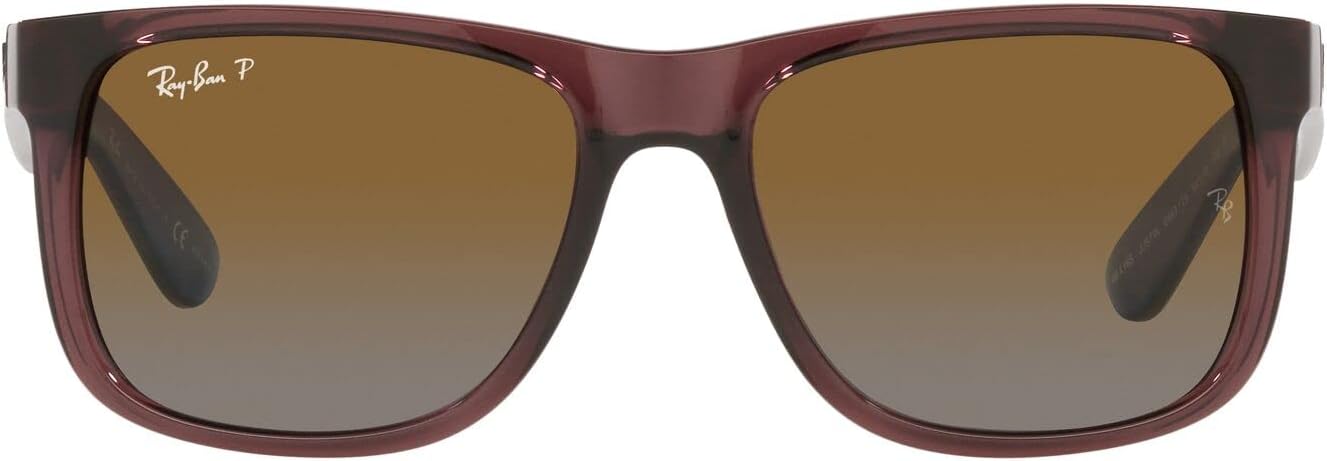 Ray-Ban RB4165 Justin Rectangular Sunglasses, Transparent Dark Brown/Gradient Brown Polarized, 51 mm - B09GRYZLNX