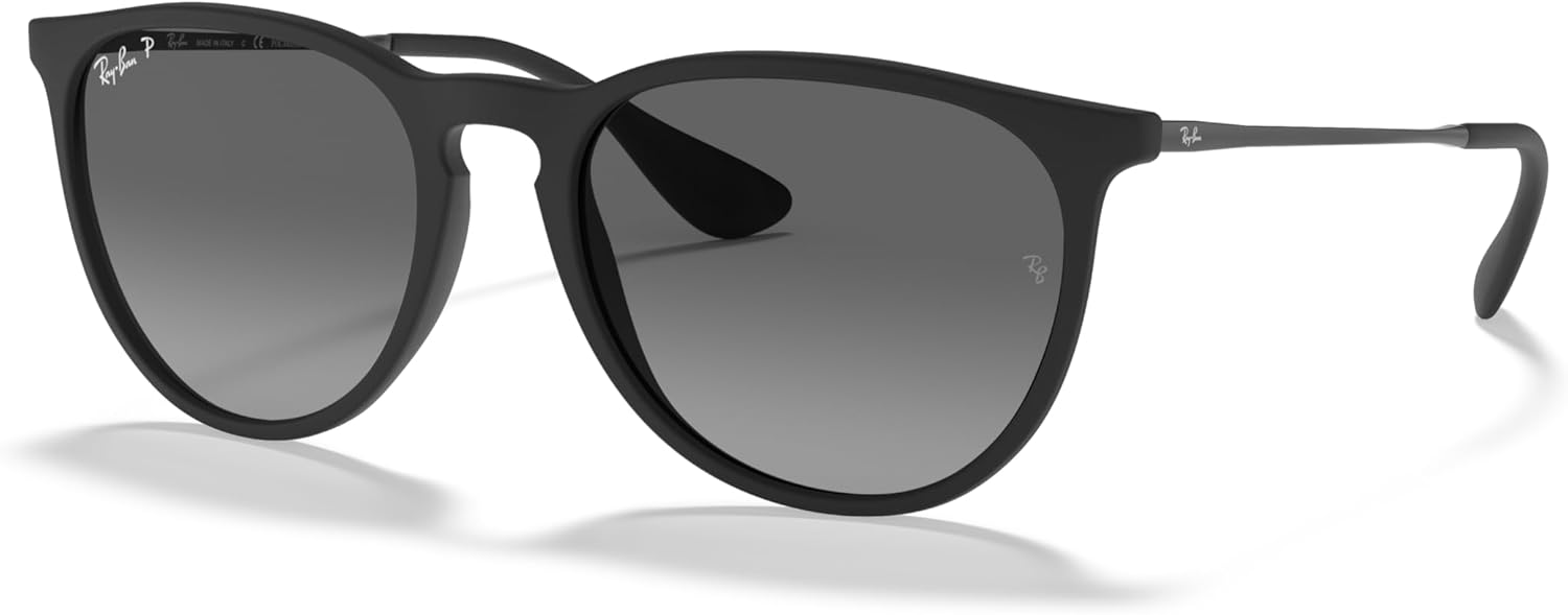 Ray-Ban RB4171 Erika Round Sunglasses, Rubber Black/Light Grey Gradient Grey Polarized, 54 mm - B07Y9MT9HD