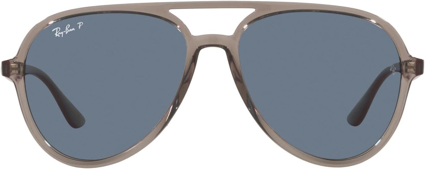 Ray-Ban RB4376 Aviator Sunglasses, Transparent Grey/Dark Blue Polarized, 57 mm - B09TNGXCC5