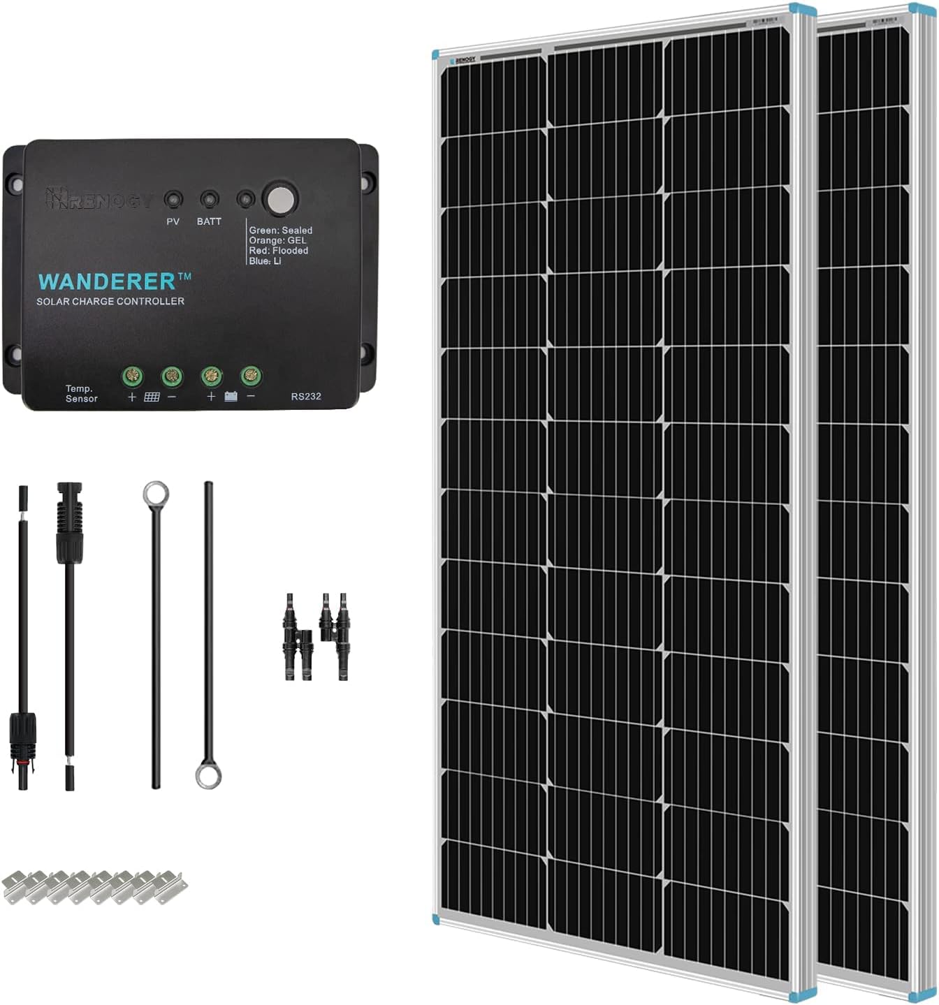 Renogy 200 Watt 12 Volt Monocrystalline Solar Panel Starter Kit with 2 Pcs 100W Solar - B00BCRG22A
