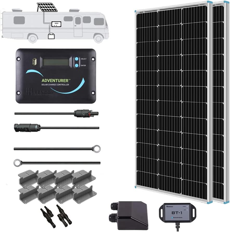 Renogy 200 Watts 12 Volts Monocrystalline RV Solar Panel Kit with Adventurer 30A LCD PWM - B015DEY2TM