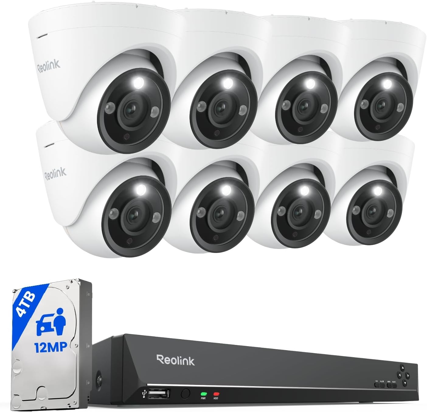REOLINK 12MP PoE Security Camera System, 8pcs H.265 12MP Security Cameras, Person Vehicle Pet Detect - B0B8HLXC8Y