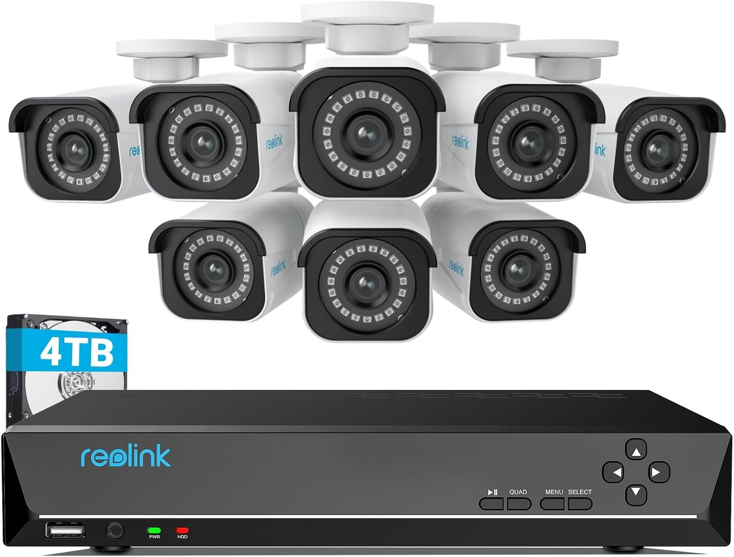 REOLINK 4K Security Camera System, RLK16-800B8 8pcs H.265 PoE Wired with Person Vehicle Detection, 8 - B082KGF6FX