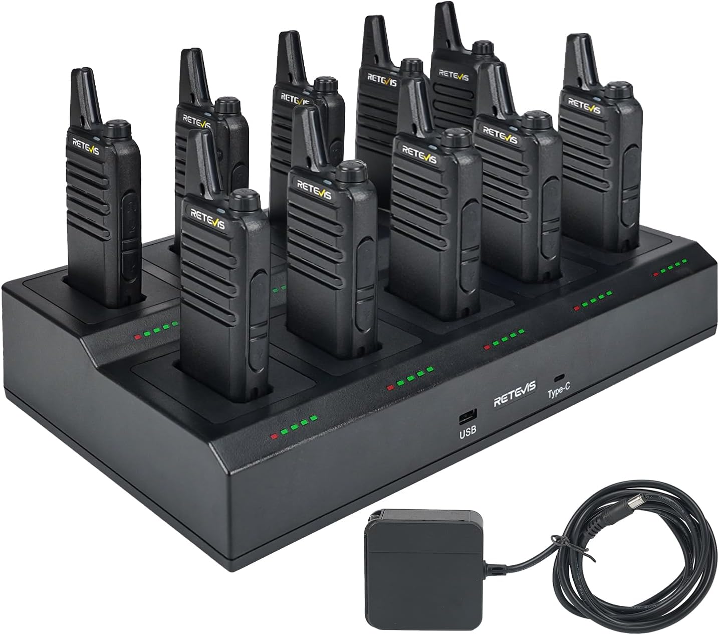 Retevis RT22 Two Way Radio,Rechargeable Walkie Talkies Long Range(10 Pack) with 10 Way Gang Charger, - B0CWLJVMRP