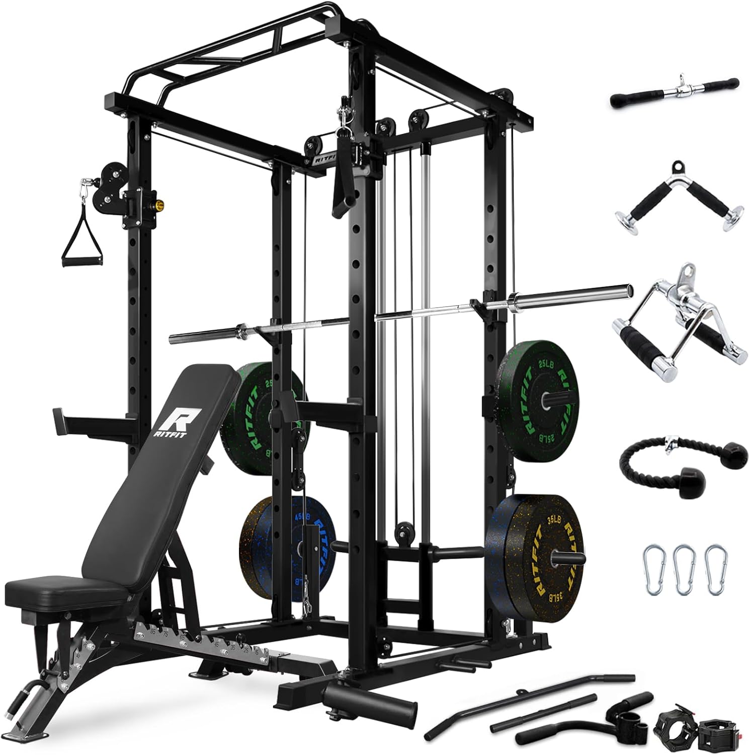 RitFit Squat Rack Power Cage Home Gym Package, Includes 1000LBS Power Rack with Cable Crossover - B0CD7F95NV