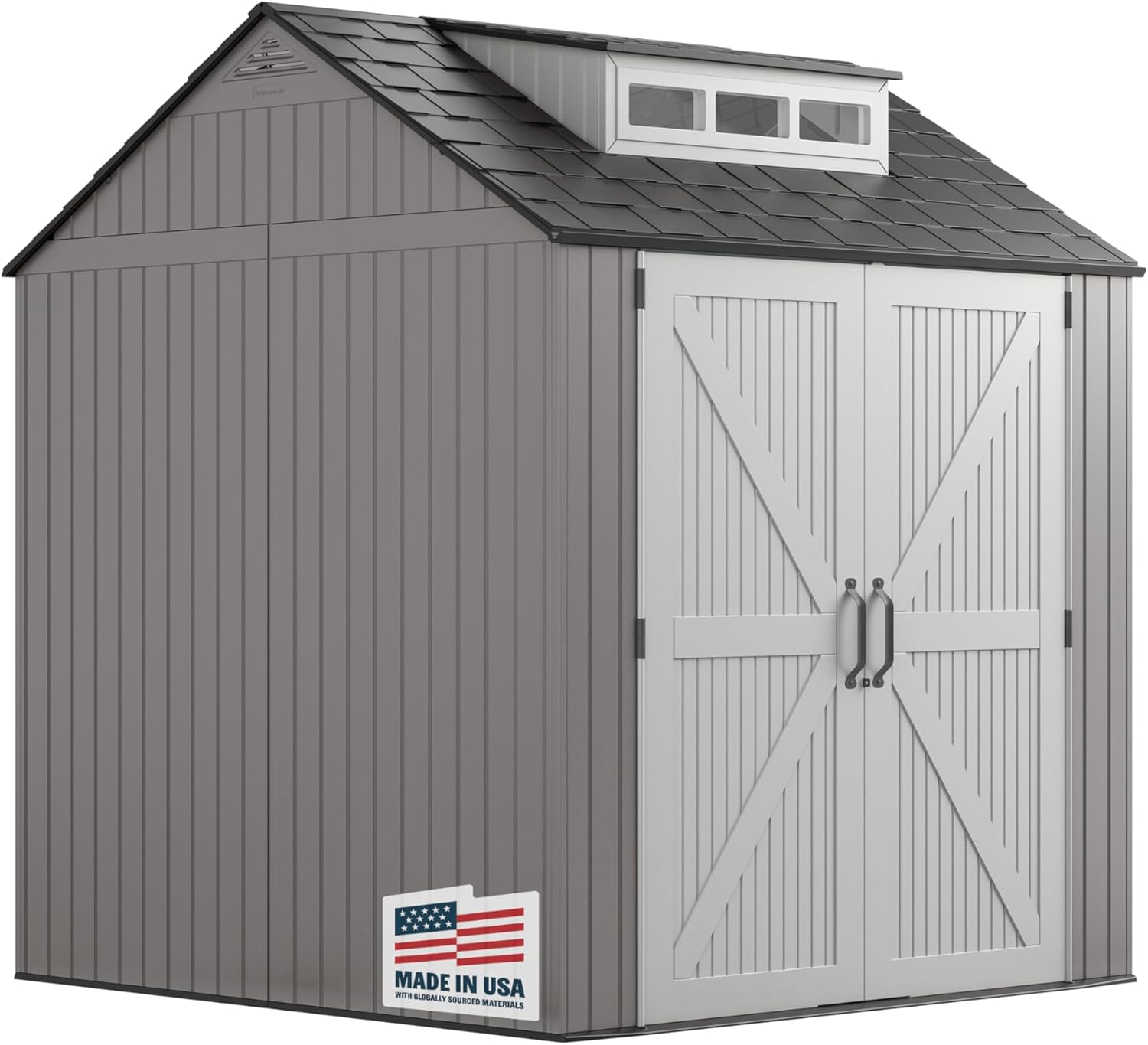 Rubbermaid Resin Outdoor Storage Shed With Floor (7 x 7 Ft) Weather Resistant Gray Organization - B09K92T3HV