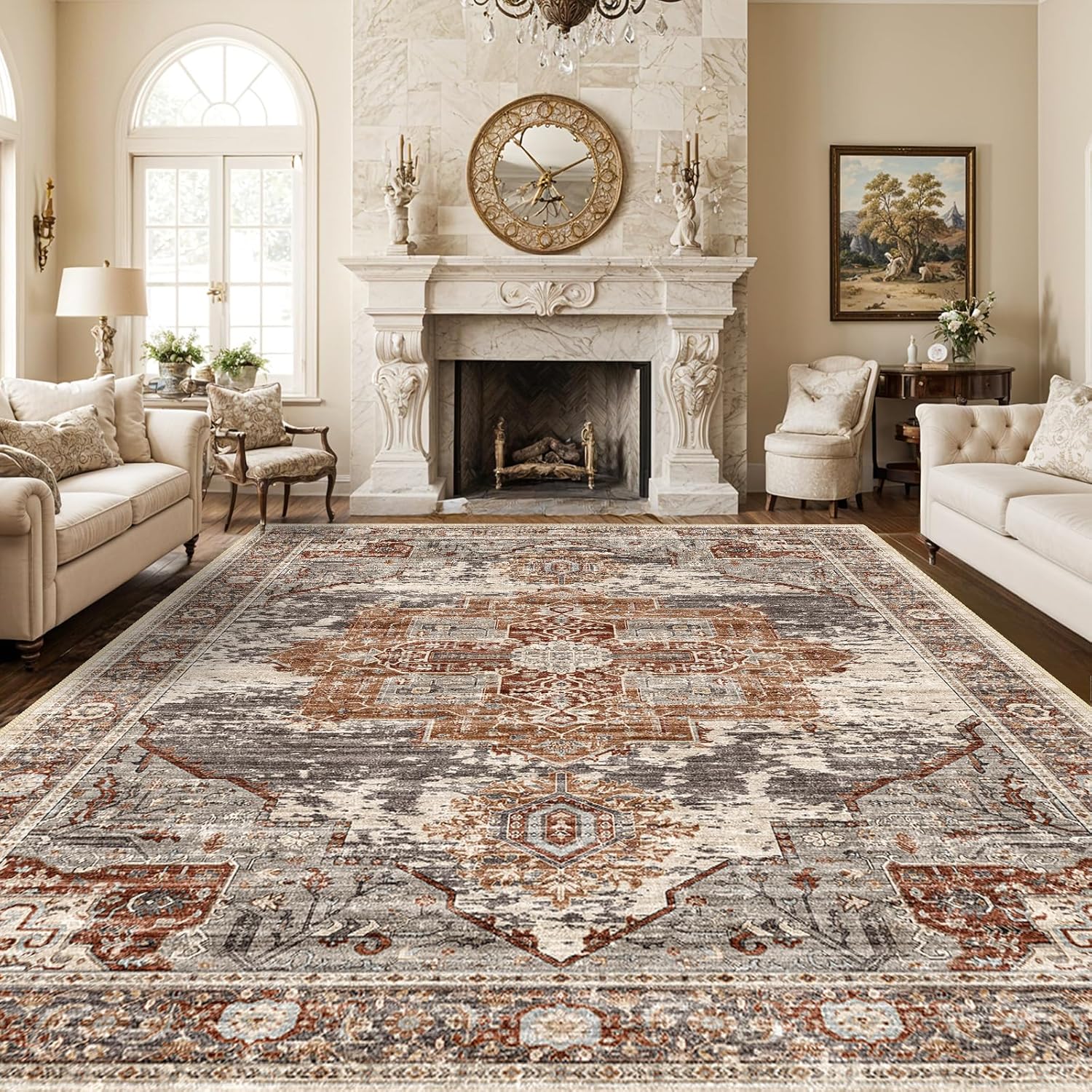 RUUGME Washable 10x14 Area Rugs - Large Rugs for Living Room Stain Resistant Carpet Vintage - B0D7L8RY3K