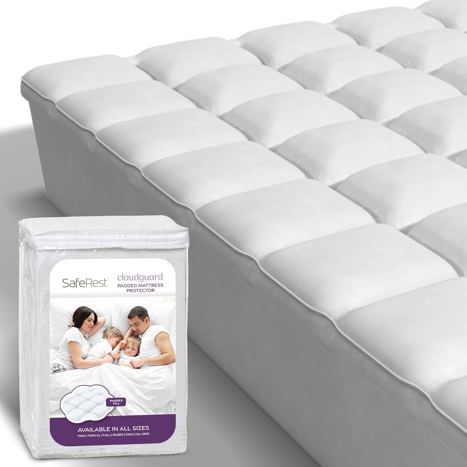 SafeRest CloudGuard - Cal King Size Hybrid Mattress Protector & Pad (Extra Padded) - Waterproof - B0C5M8RDS9