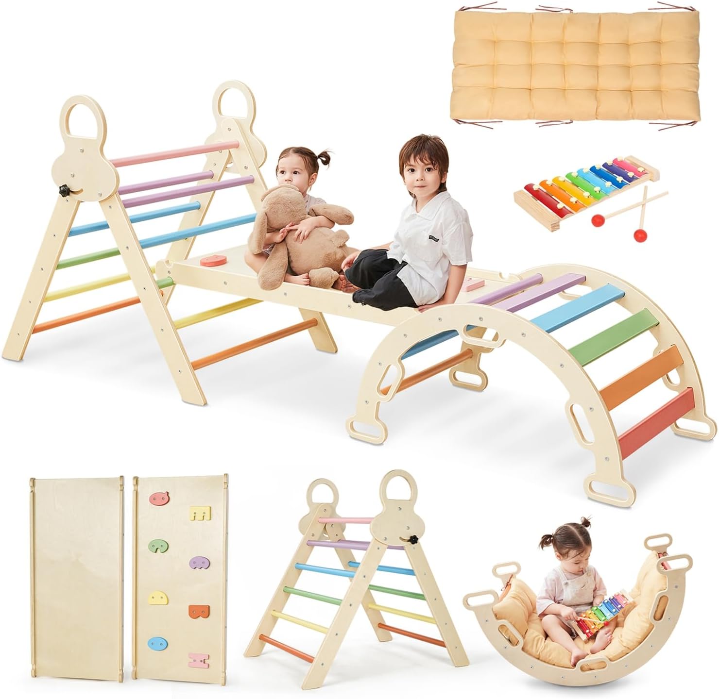 Saryocy Pikler Triangle Set for Kids, 8 in 1 Colorful Montessori Large Climbing Toys for - B0D7WD97PH