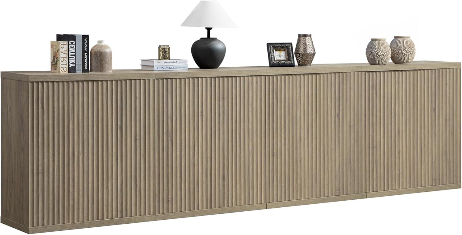 SICOTAS Buffet Cabinet with Storage Accent Sideboard Modern Credenza with Doors & Shelves Fluted Med - B0D2W1P78Q