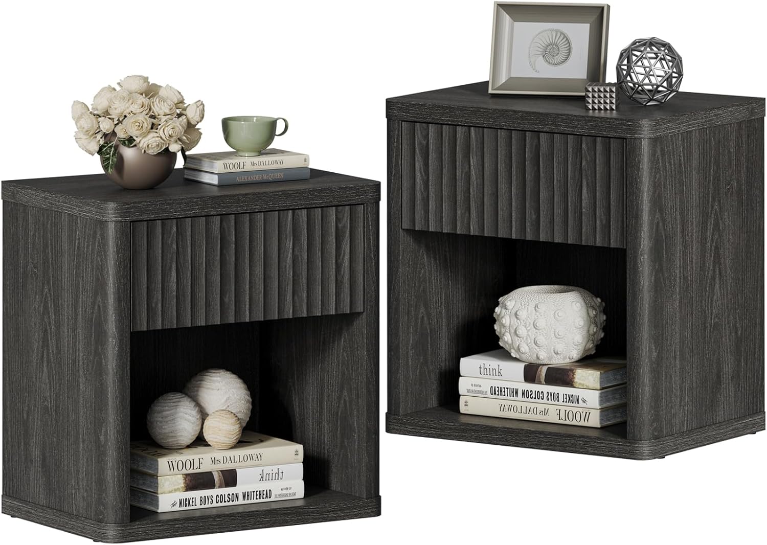 SICOTAS Night Stand Set of 2 Nightstands with Drawer Storage Fluted Bed Side Table End - B0CQJXR51K