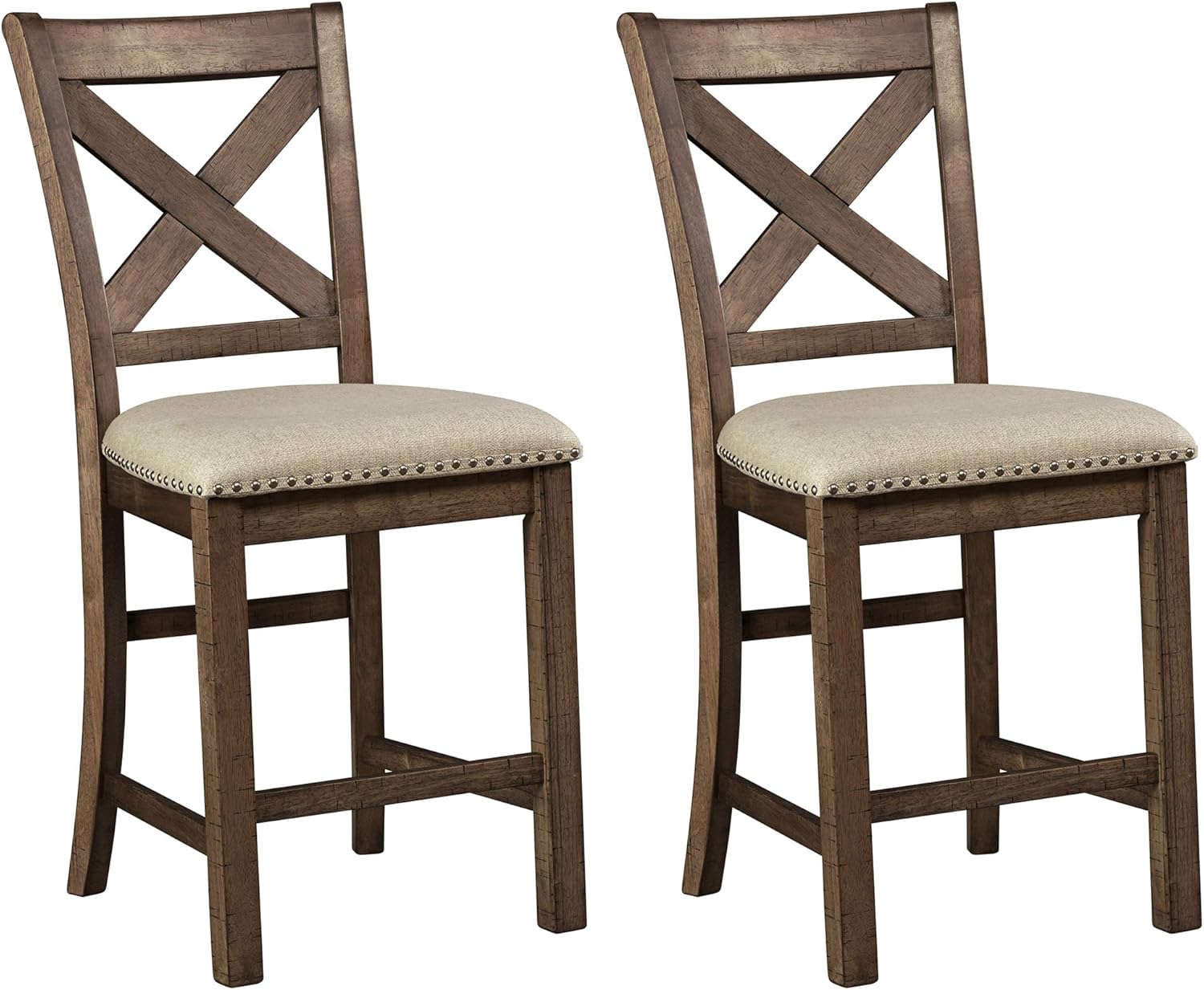 Signature Design by Ashley Moriville Rustic Farmhouse 24.5" Upholstered Barstool, 2 Count, Beige & B - B071LH1GJK