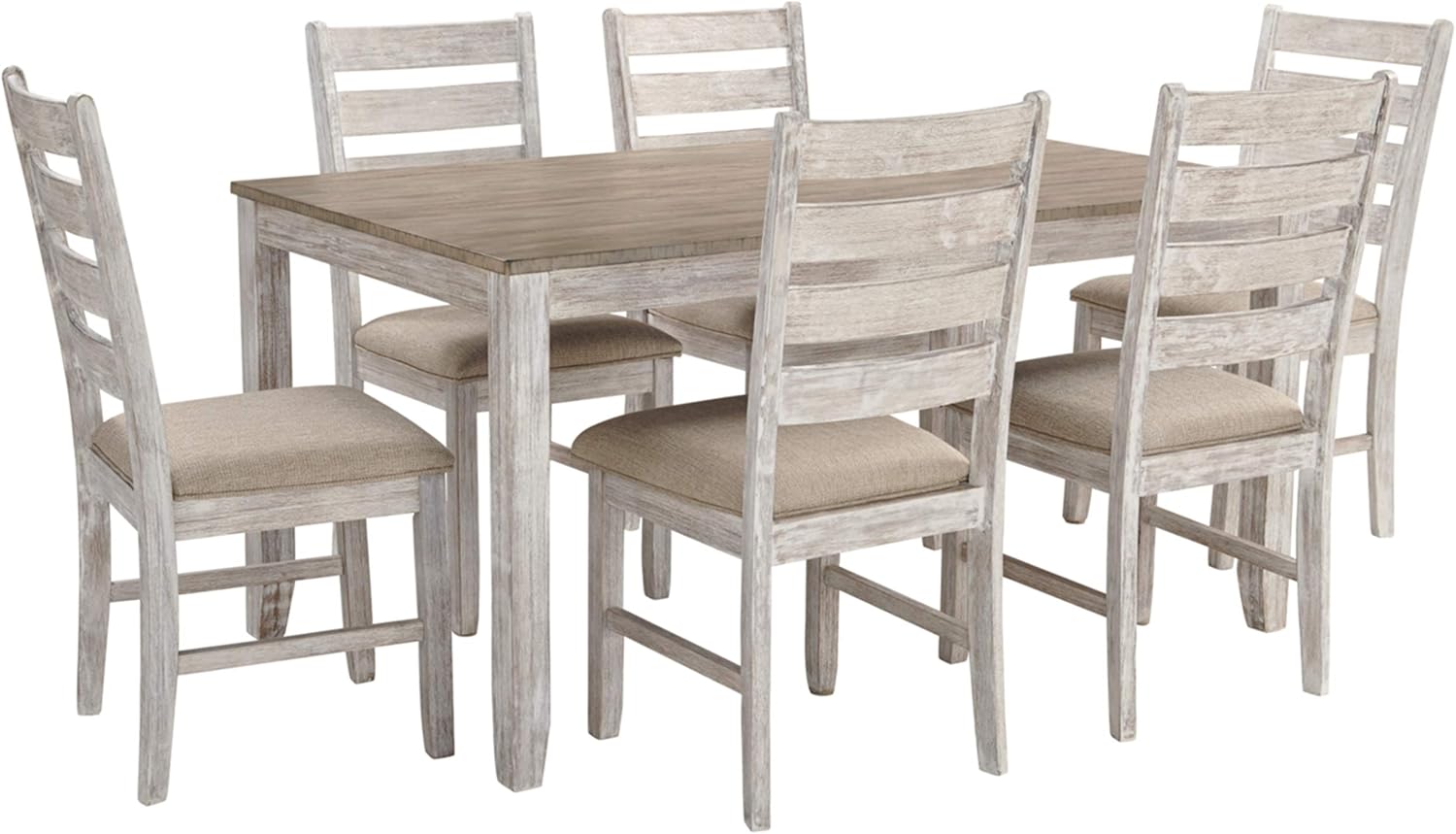 Signature Design by Ashley Skempton Cottage Dining Room Table Set with 6 Upholstered Chairs, Whitewa - B07G1B6RHN