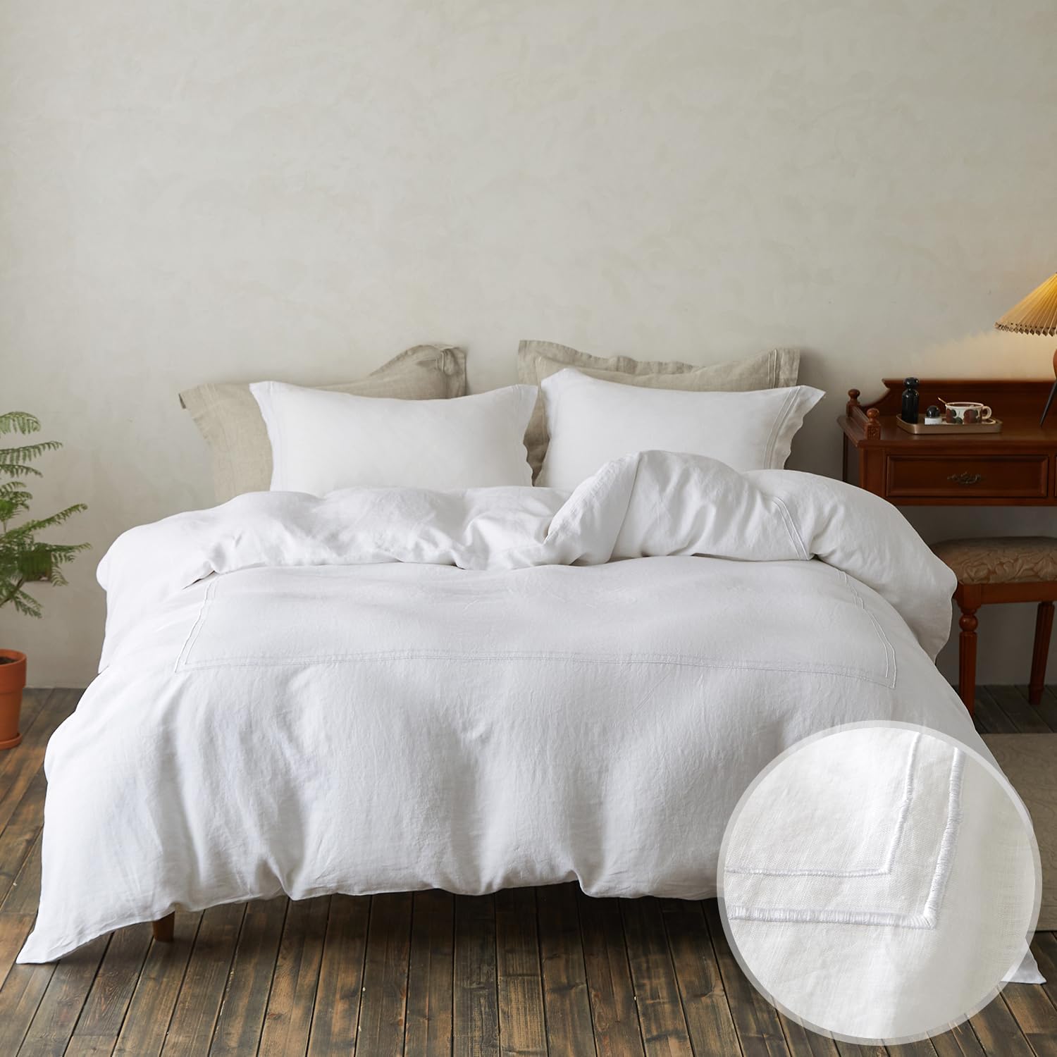 Simple&Opulence 100% Washed Linen Duvet Cover Set 104"x92" - 3 Pieces Soft Farmhouse Comforter Cover - B0C3B1TBY2