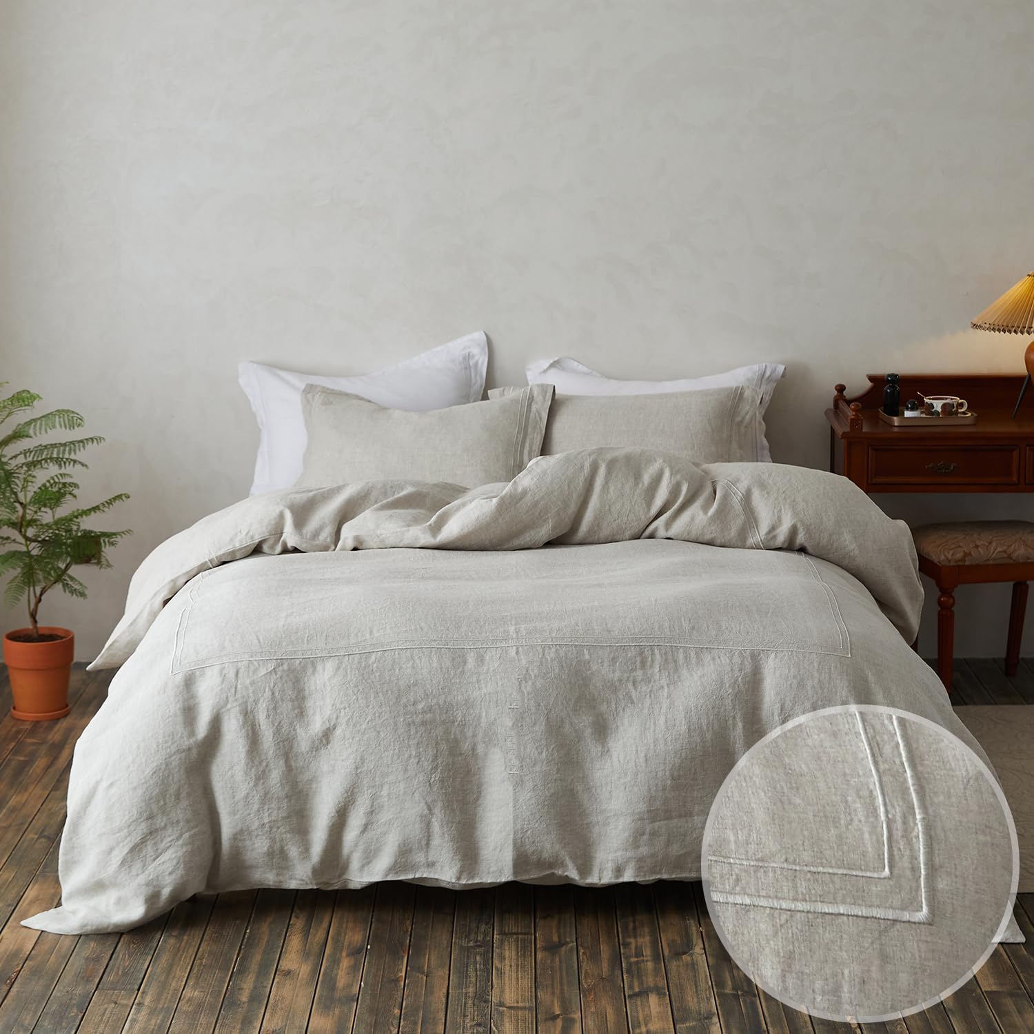 Simple&Opulence 100% Washed Linen Duvet Cover Set 104"x92" - 3 Pieces Soft Farmhouse Comforter Set - B0C39YLX4L