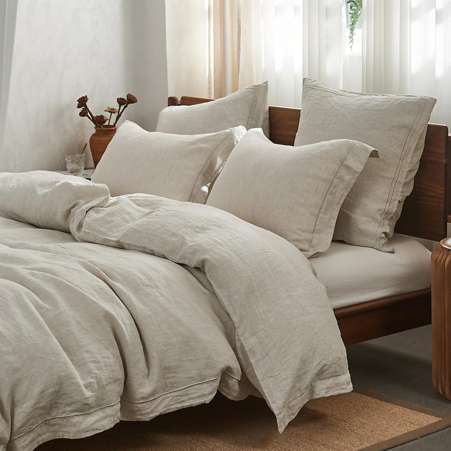 Simple&Opulence 100% Washed Linen Duvet Cover with Embroidered,Queen Size(88"x 92"),3 Pieces Soft Fa - B0126HEC9O