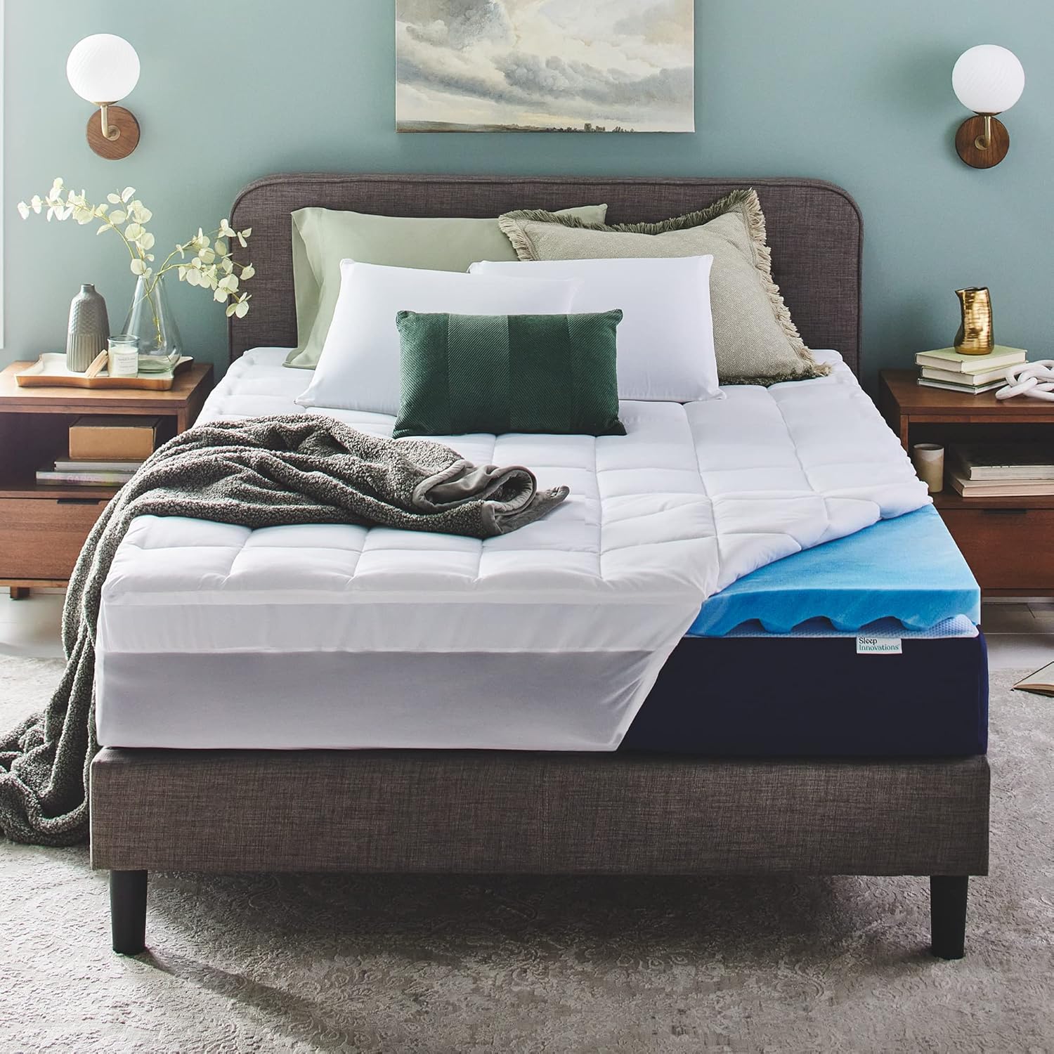 Sleep Innovations Dual Layer 4 Inch Memory Foam Mattress Topper, California King Size, Ultra Soft - B01N2UDS59