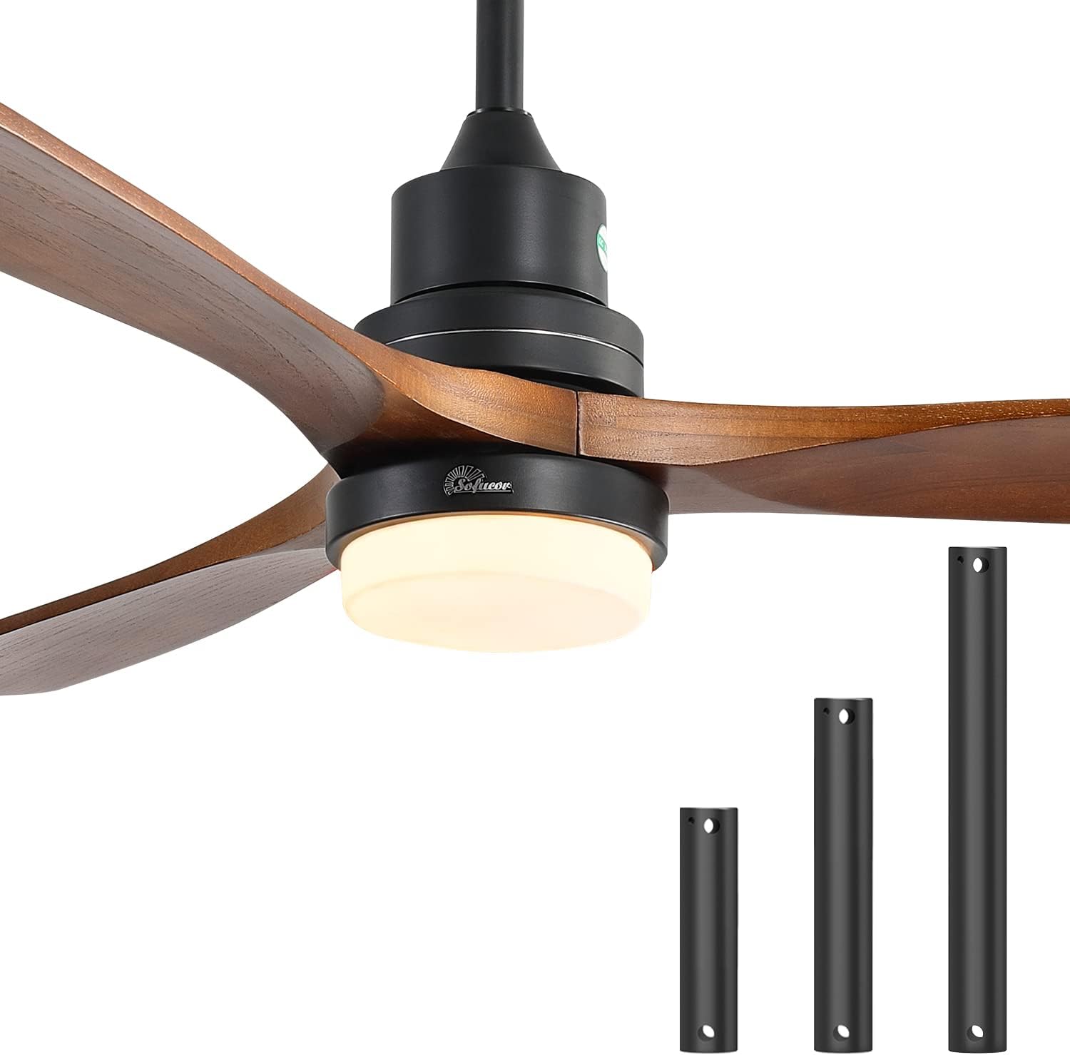 Sofucor 52" Ceiling Fan with Lights Remote Control, 3 Poles for Indoor Outdoor Ceiling Fan - B09SKS1DF2