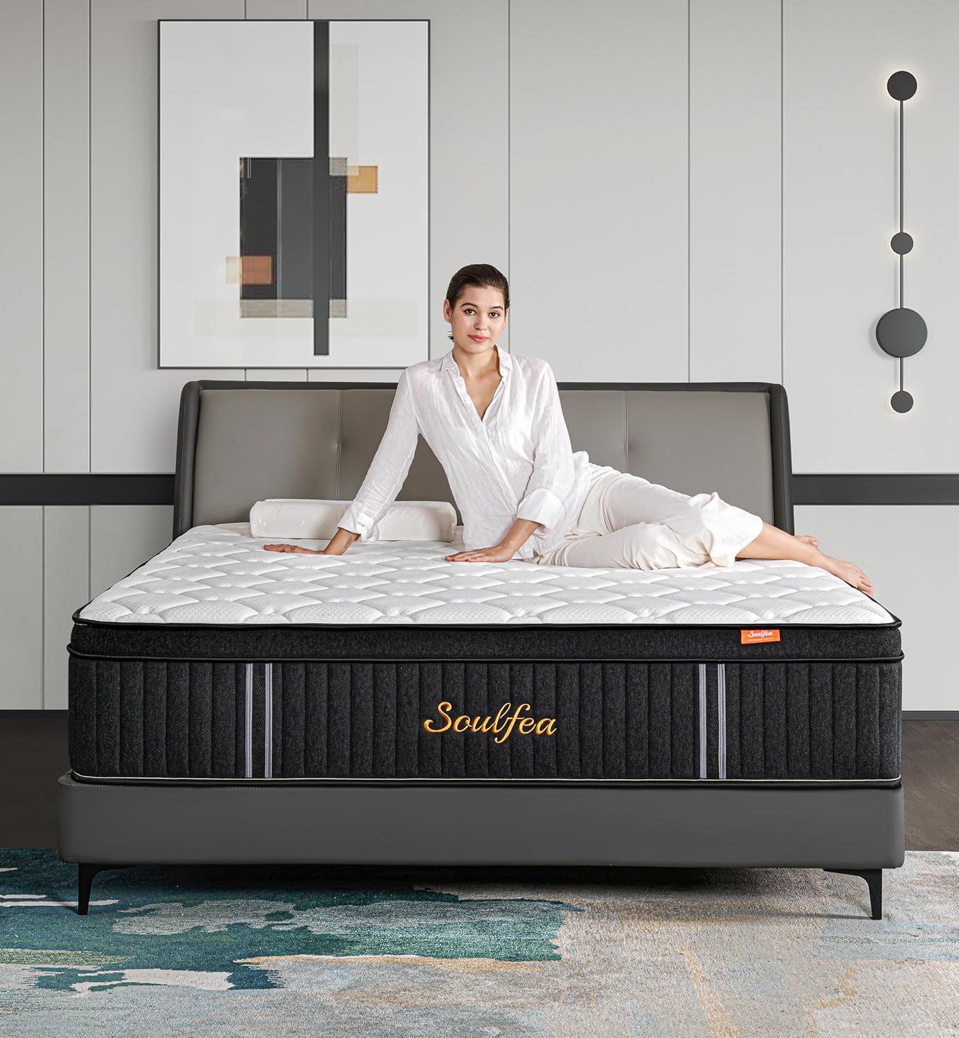 Soulfea Queen Mattress,12 Inch Queen Size Mattresses Memory Foam Hybrid Black Mattress in a Box,with - B0D6V2PM8R