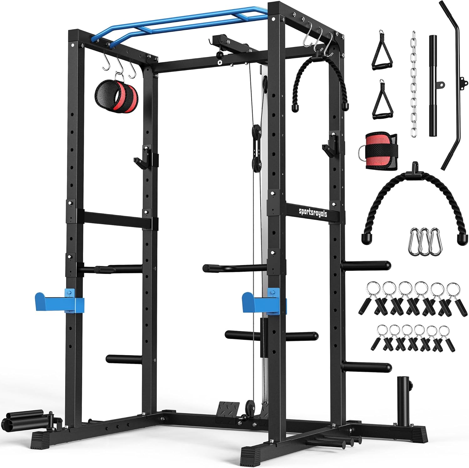 Sportsroyals Power Rack, Multi-Functional Power Cage with LAT Pulldown Pulley System, Squat Rack wit - B0CXDWB6R5