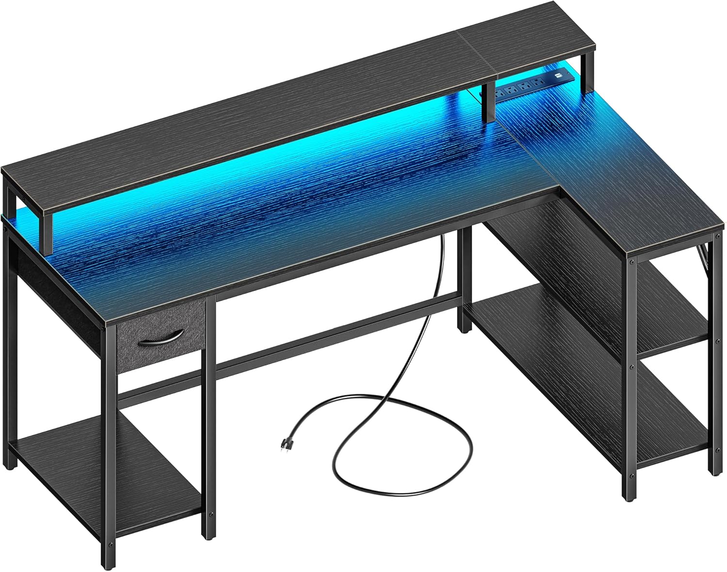 SUPERJARE 53 inch Reversible L Shaped Desk with LED Lights & Power Outlets, Computer Desk - B0C49DRXQV
