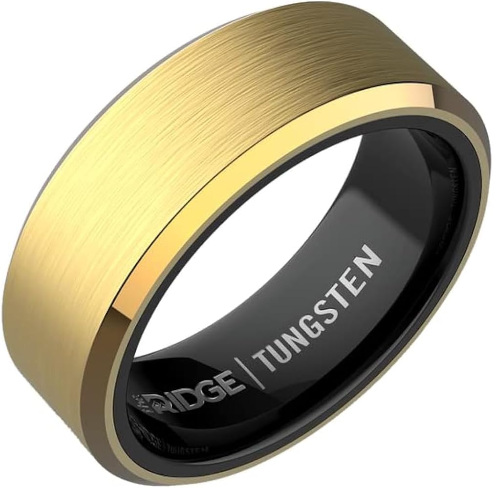 The Ridge 24K Gold Plated Beveled Ring Comfort Fit Wedding Band - 7.5 - B0BSP21NN8