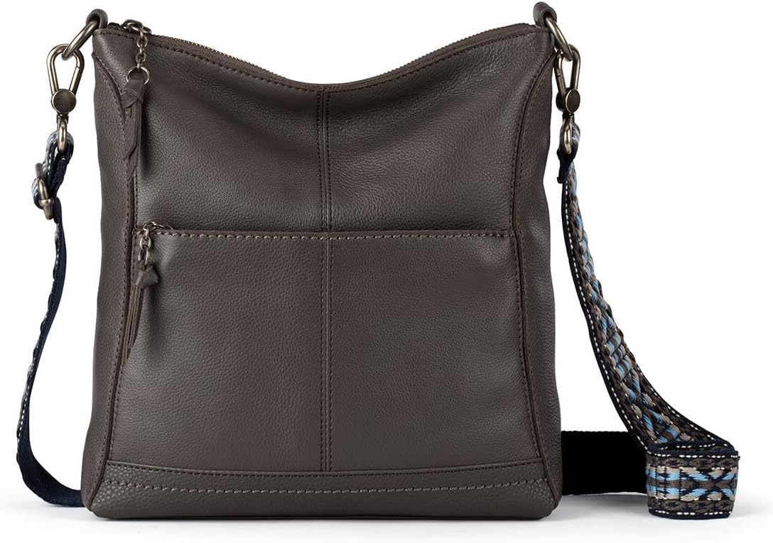 The Sak Lucia Crossbody Bag in Leather, Convertible Purse with Adjustable Strap, Slate - B09Q93P8XL