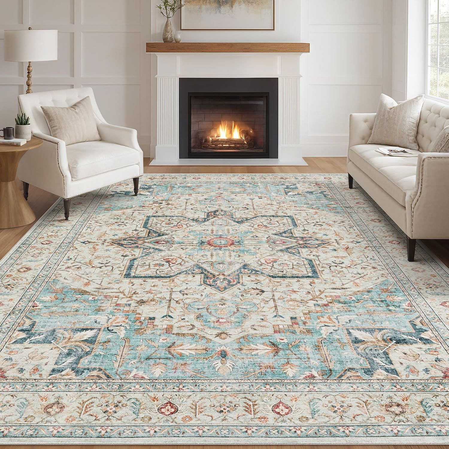 Tortania Area Rug Living Room Rugs - 9x12 Washable Boho Rug Vintage Oriental Distressed Farmhouse - B0D9VSP8LG