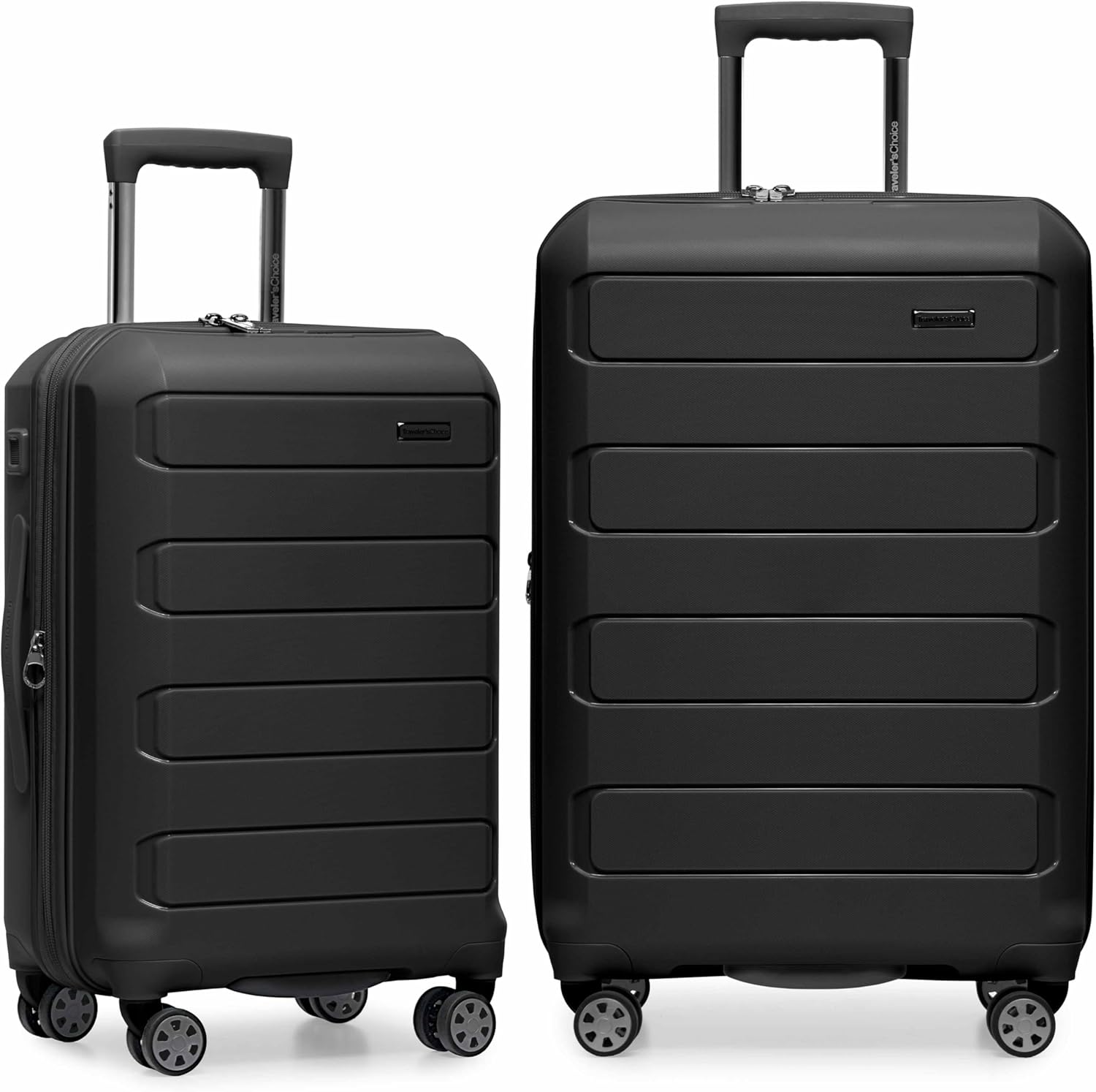 Traveler's Choice Pagosa Indestructible Hardshell Expandable Spinner Luggage, Black, 2 Piece Set - B07Z8SCGLJ