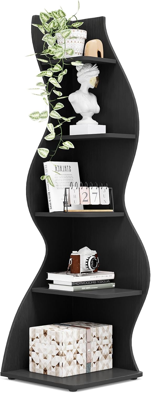 Tribesigns Corner Shelf, Modern 5-Tier Wall Corner Bookshelf, Stylish Corner Small Bookcase Storage - B0CYSSCQYR