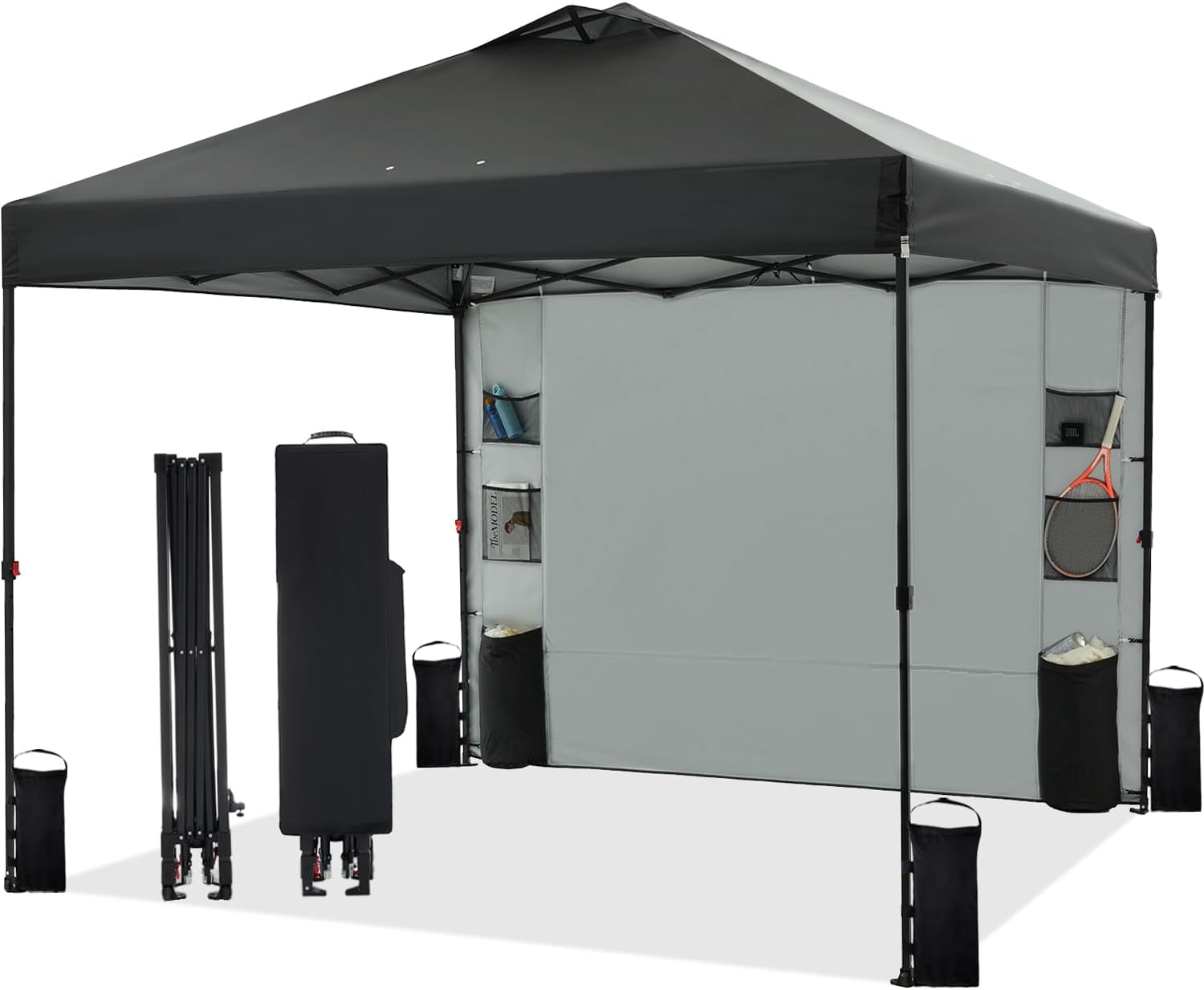 Tunbne 10'x10' 1-Person Setup Pop Up Canopy Tent with Sidewall and 6 Pockets, Patented One - B0BB1KCYYQ
