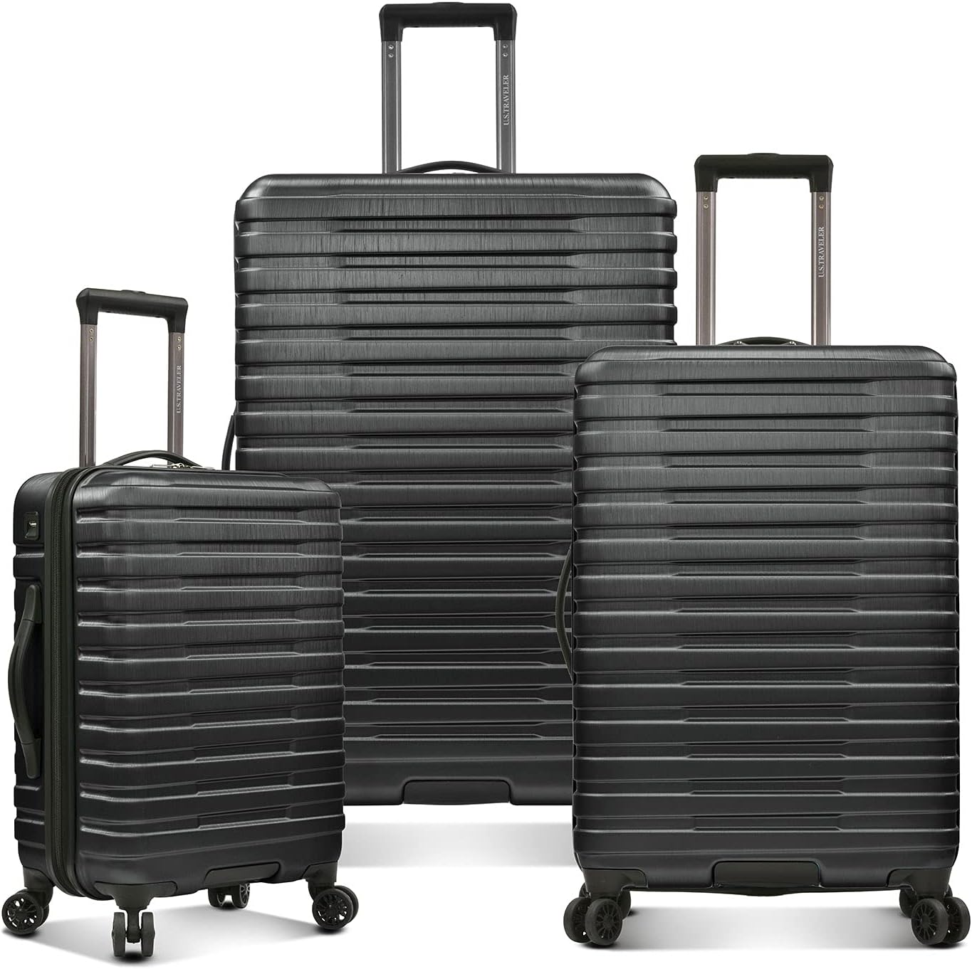 U.S. Traveler Boren Polycarbonate Hardside Rugged Travel Suitcase Luggage with 8 Spinner Wheels, Alu - B094LMRVPV