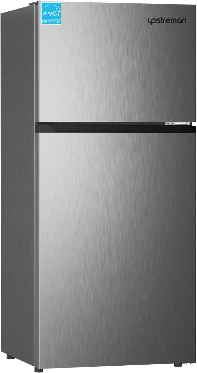 Upstreman 17.6 Cu.Ft. Double Door Refrigerator in Stainless Steel with Large Capacity Top Freezer, F - B0CZ6N9M5X
