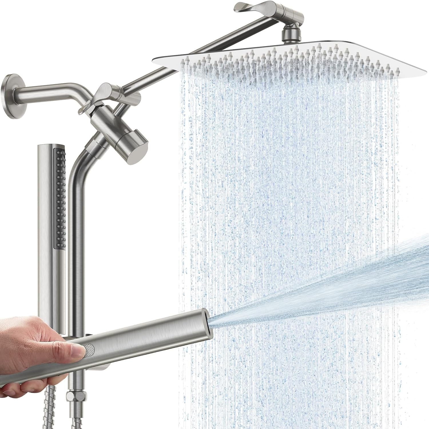 Veken Brushed Nickel Shower Head, 10'' All Metal Rain Shower Heads with Handheld Spray Combo, - B0D9Q2LZM4