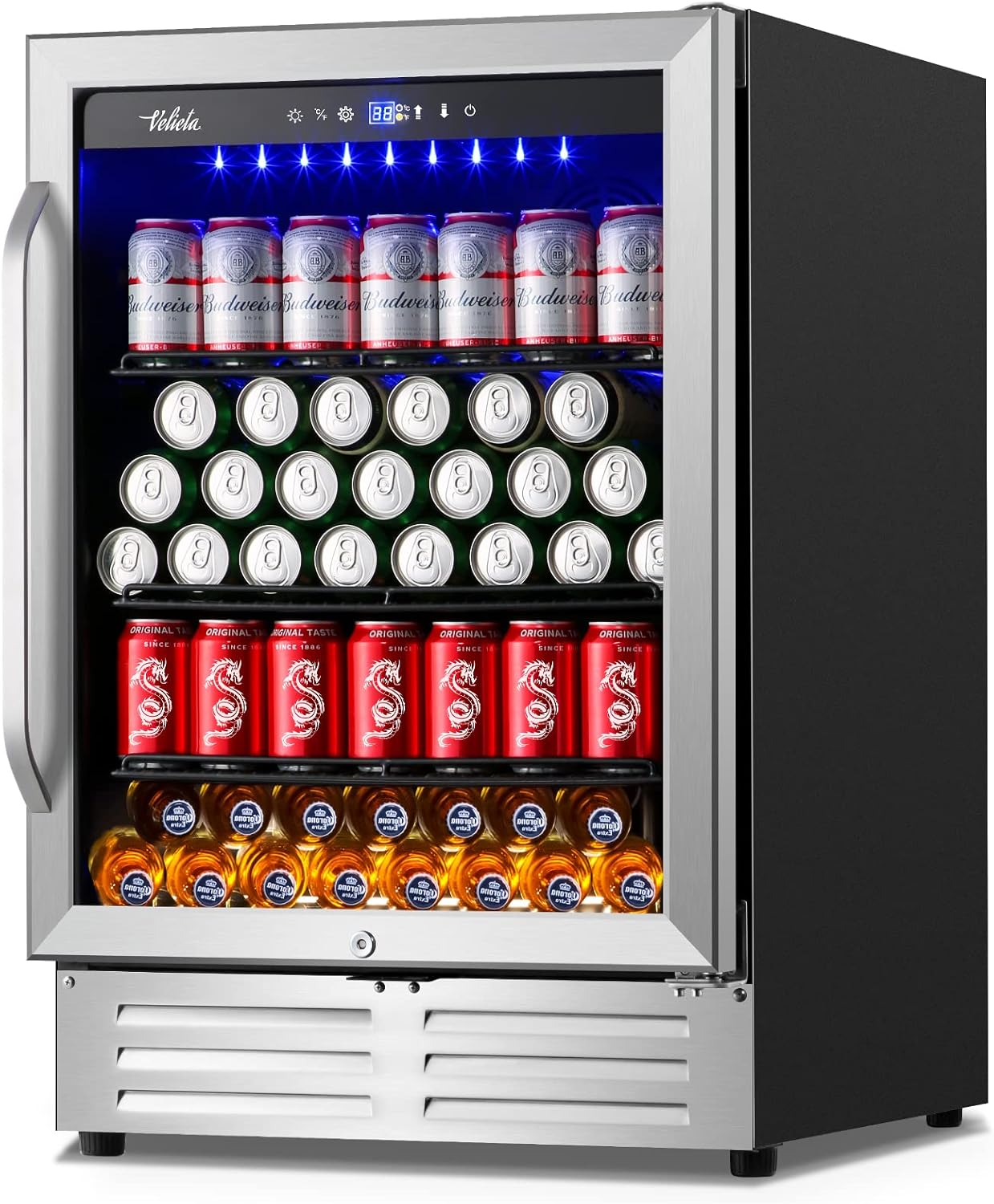 Velieta 24 Inch Beverage Refrigerator Cooler,210 Cans Wide Beverage and Beer Fridge with Glass Door - B09H33YBW7