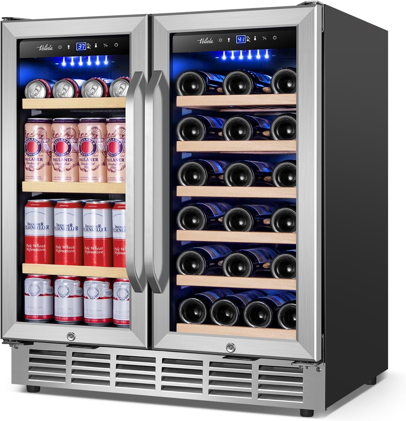 Velieta Wine and Beverage Refrigerator 30 Inch, Upgrade Dual Zone Wine Cooler, 30'' Wine beverage - B0CPHJMBZ4
