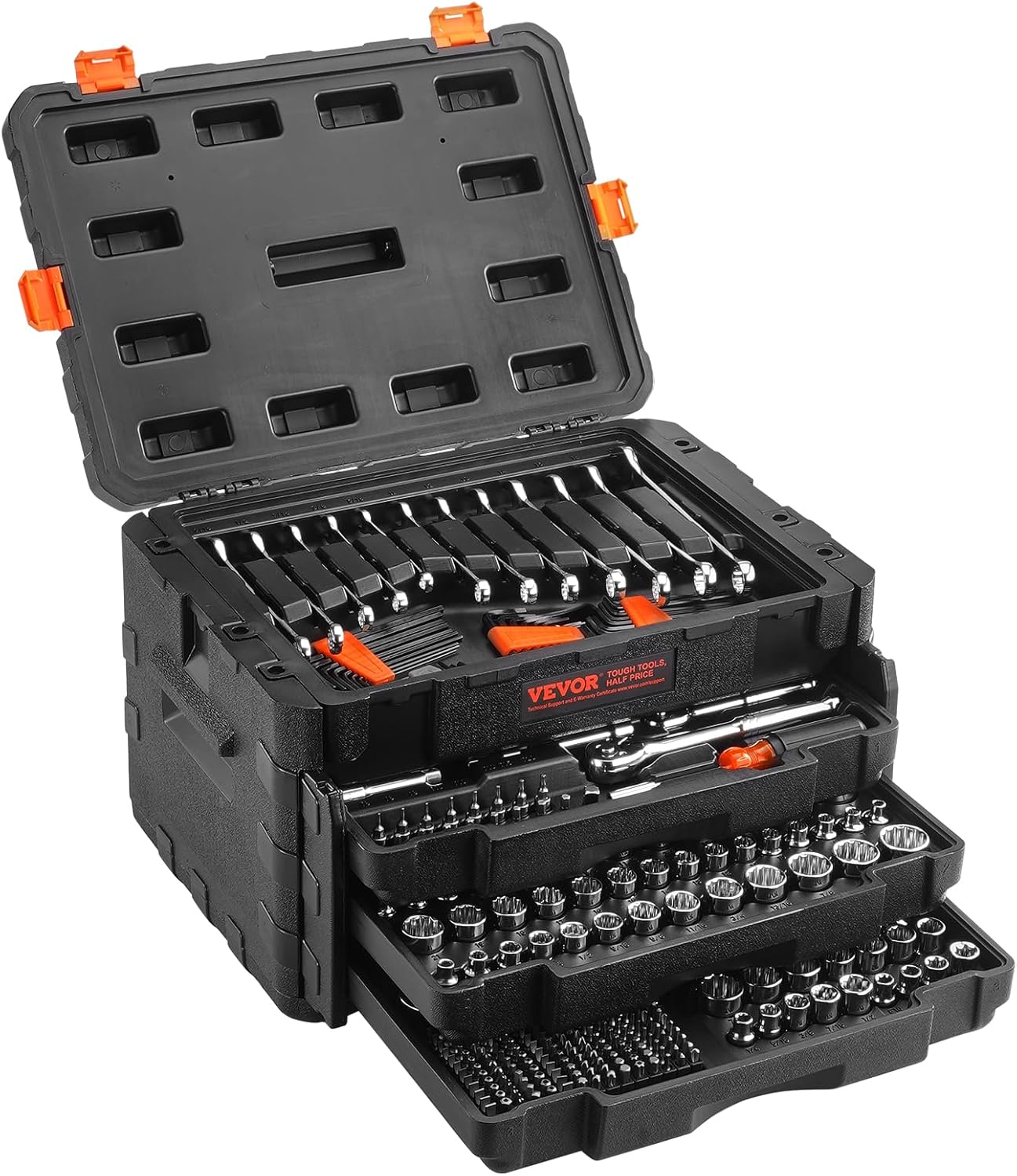 VEVOR Mechanics Tool Set and Socket Set, 1/4" 3/8" 1/2" Drive Deep and Standard Sockets, - B0CMX147Q3