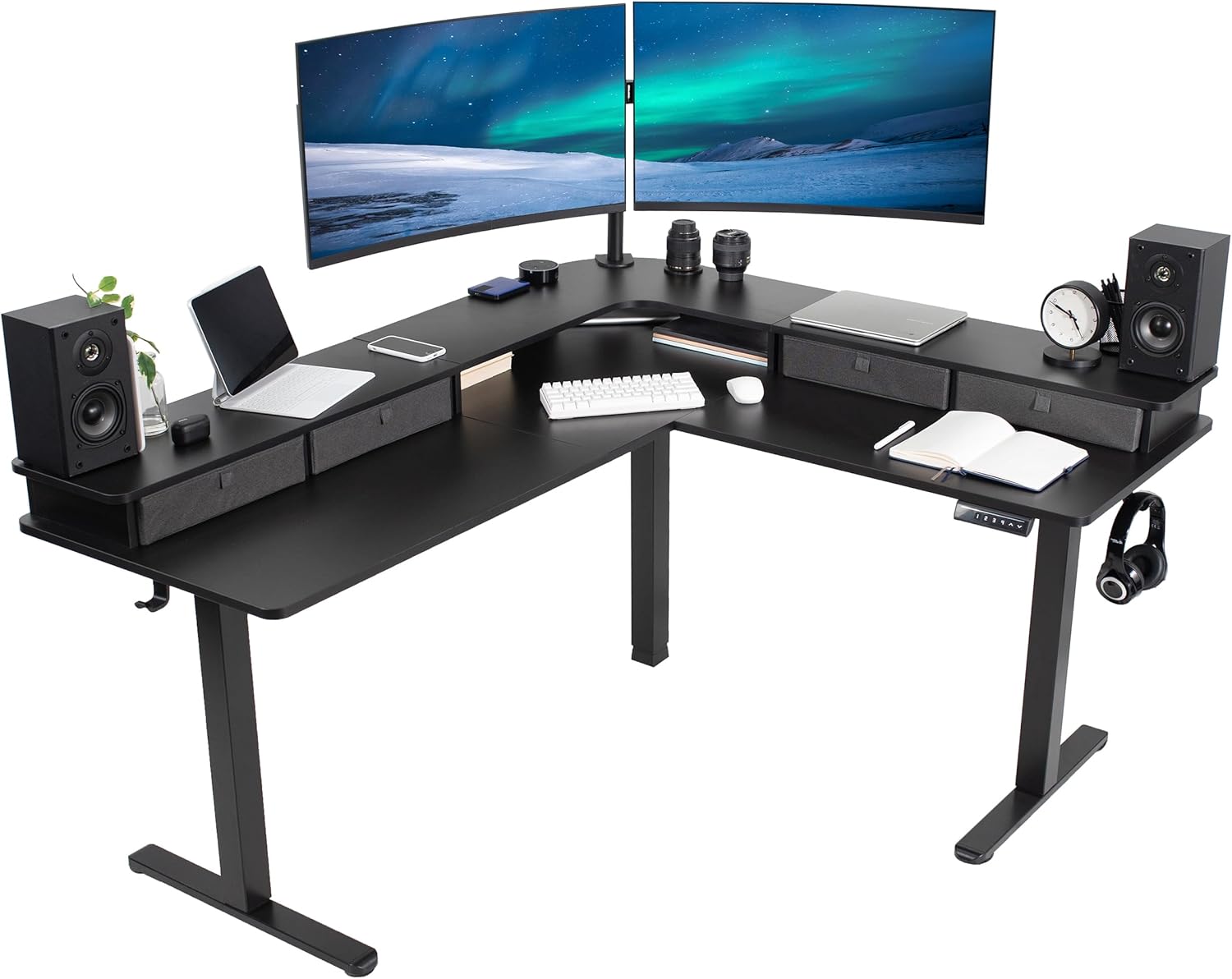 VIVO Electric 2-Tier Corner L-Shaped 63 x 55 inch Standing Desk, Height Adjustable, Memory Controlle - B0BLG9DKXJ