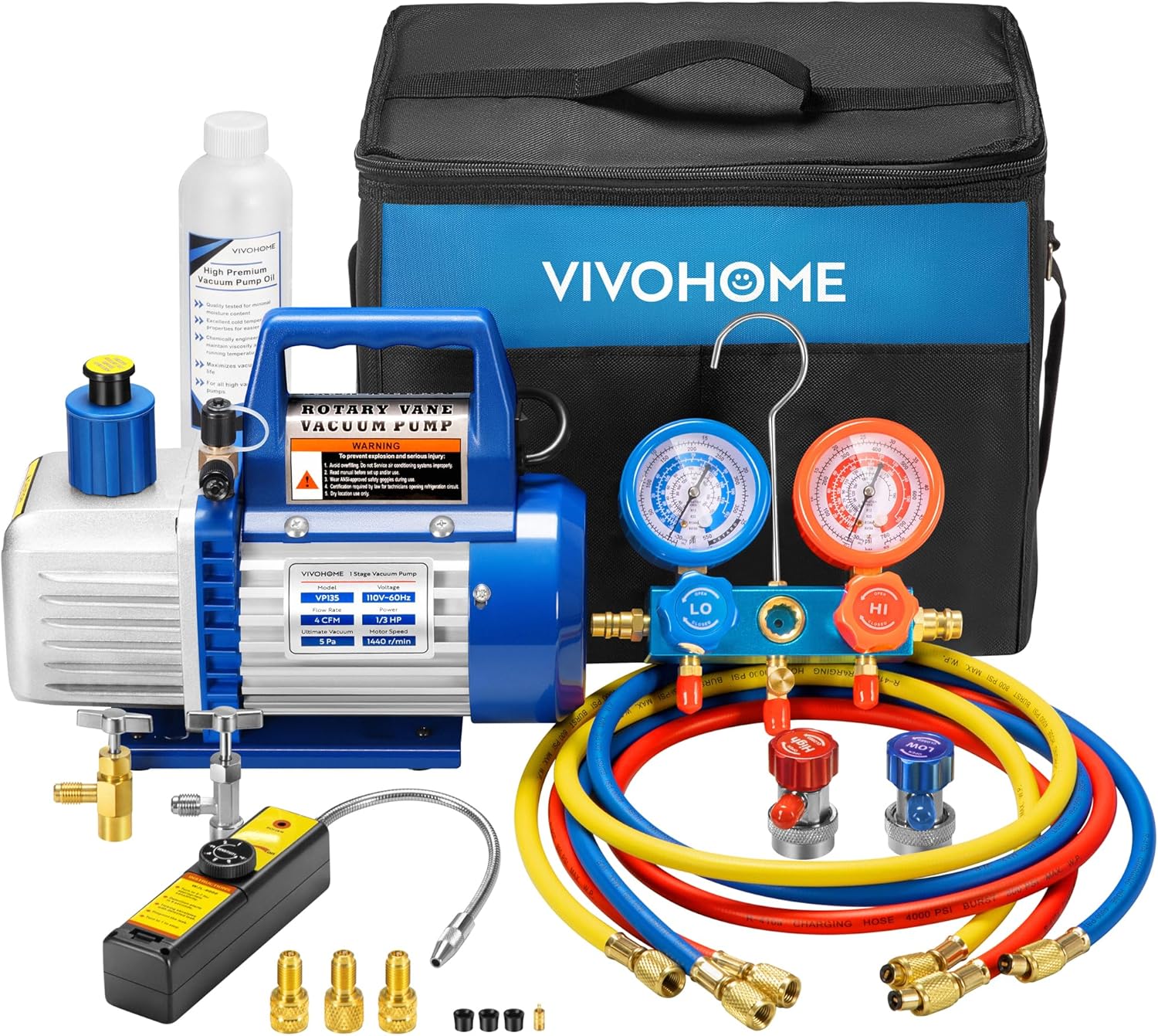 VIVOHOME 110V 1/3 HP 4CFM Single Stage Rotary Vane Air Vacuum Pump and R134a AC - B07LBLDZ89