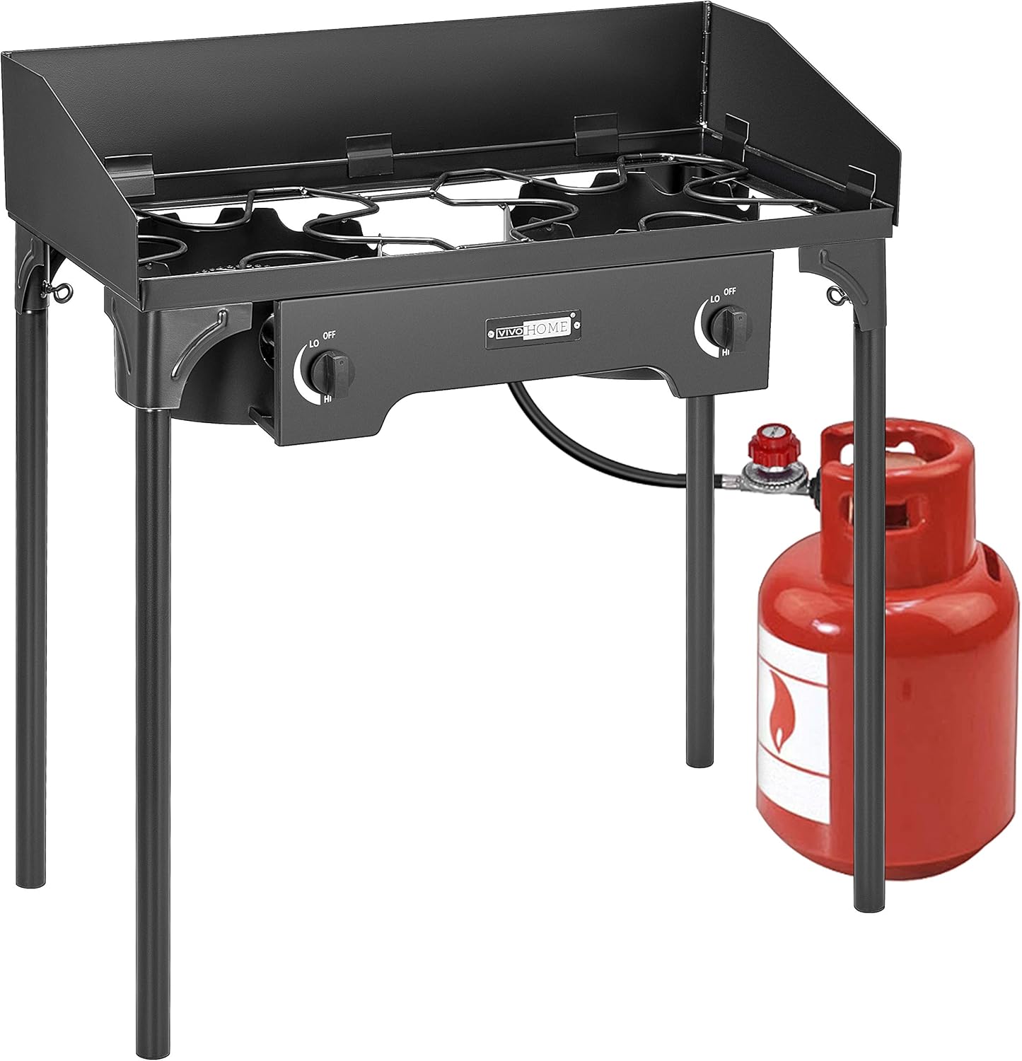 VIVOHOME 150,000 BTU Double Burner Propane Stove, Heavy-Duty Outdoor Portable Camp Stove with Windsc - B07XDJKQ22