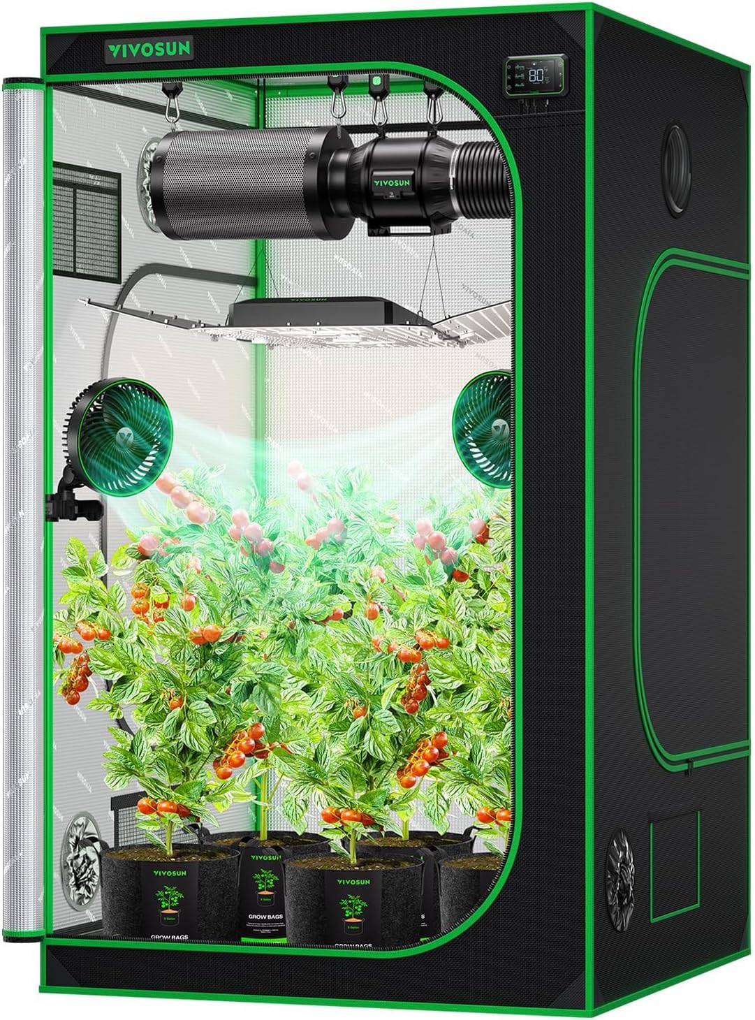 VIVOSUN S448 4x4 Grow Tent, 48"x48"x80" High Reflective Mylar with Observation Window and Floor Tray - B01731MNJE
