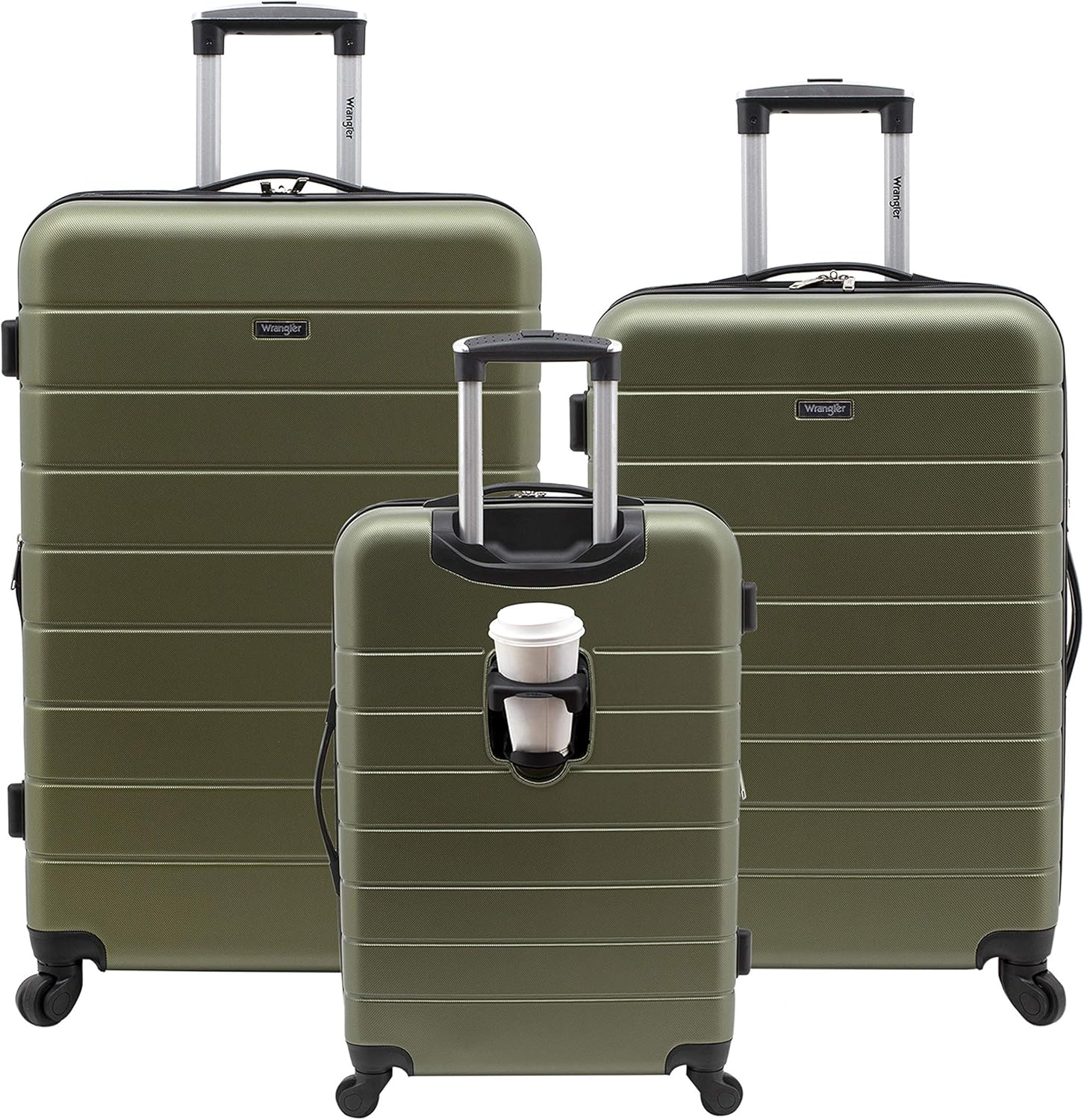 Wrangler Smart Luggage Cup Holder and USB Port, Olive Green, 3 Piece Set - B07S6CHY7B